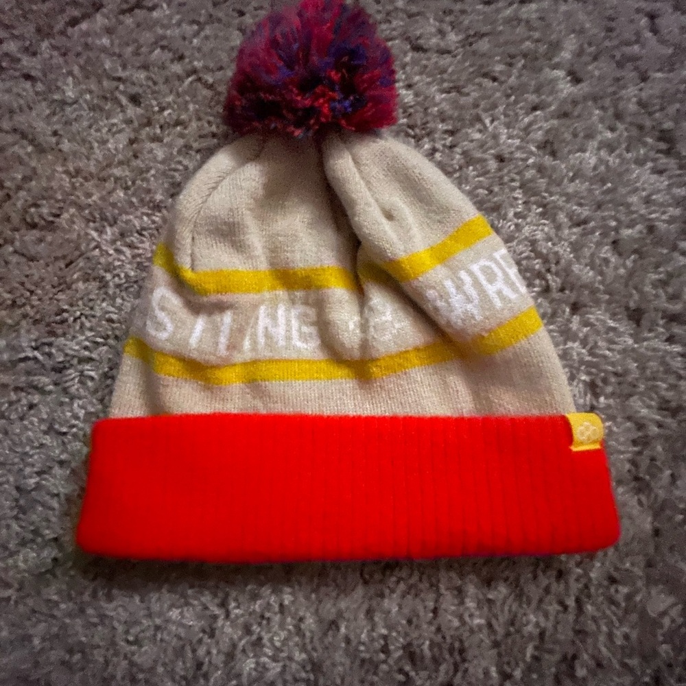 Stylish Red and Cream Pom-Pom Beanie